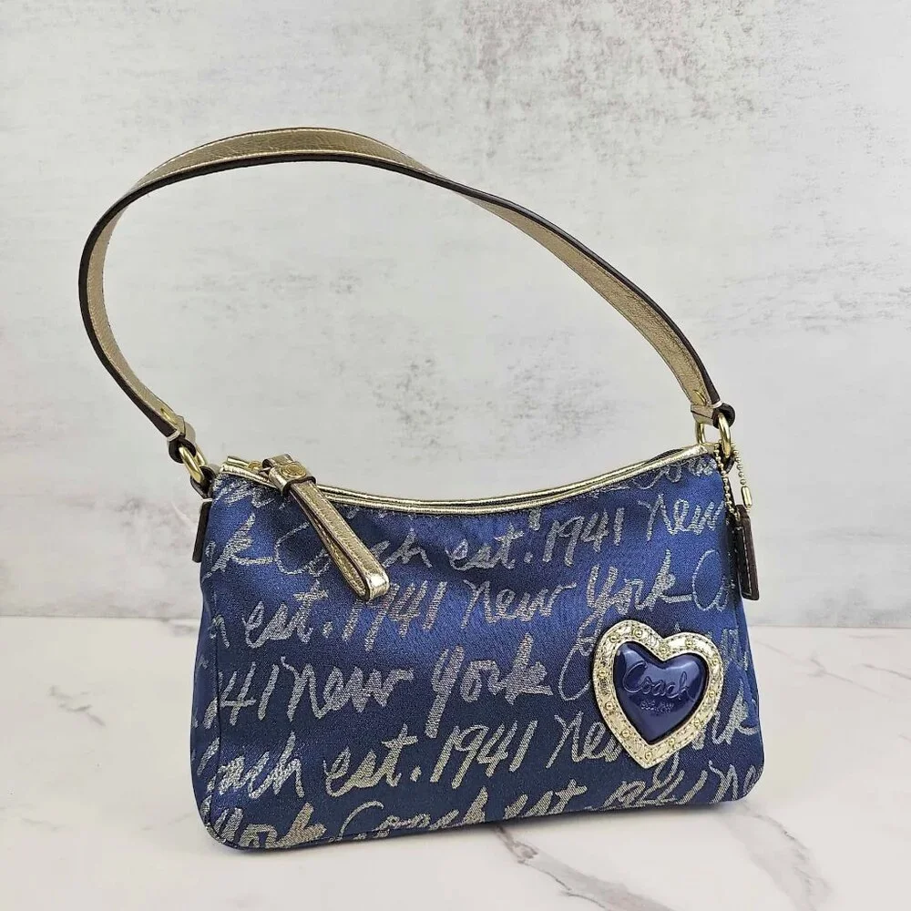 Coach Poppy New York Script Y2K Baguette Shoulder Bag - Picture 2 of 11